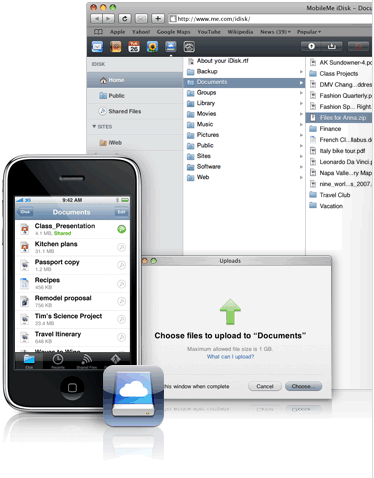 the MobileMe iDisk app for