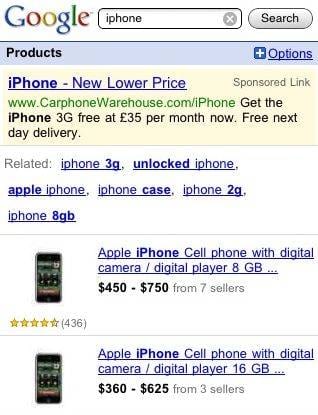 Google Product Search for iPHone and iPod Touch