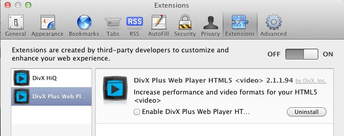 Divx extension lion error