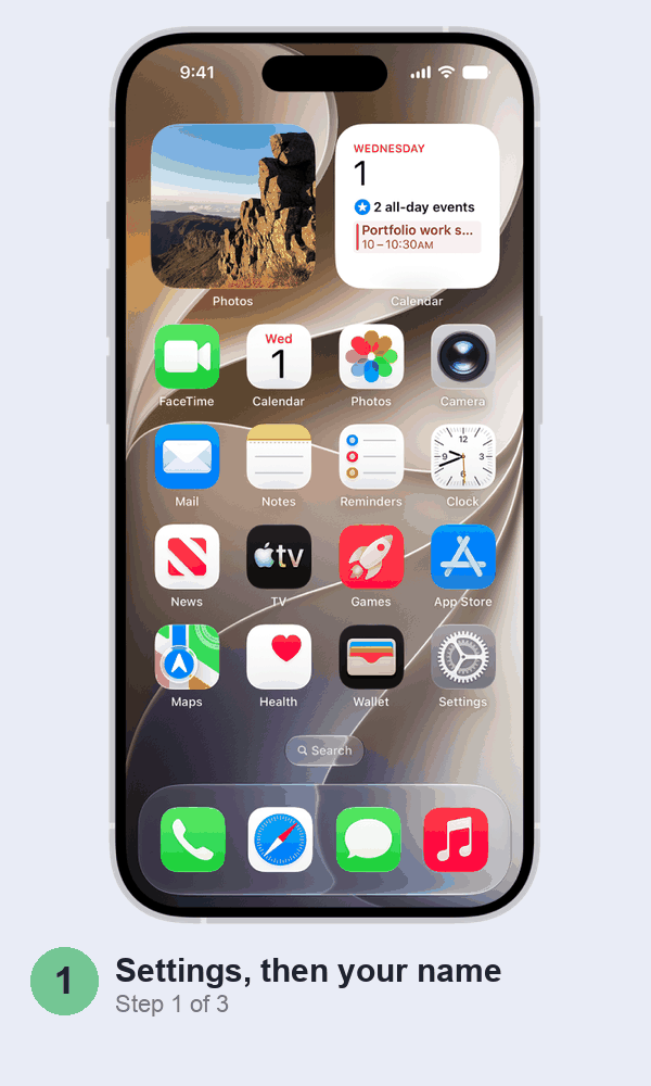 Animated walkthrough: tapping Settings on the iPhone Home Screen, then Payment & Shipping on the Apple Account screen, then the saved card on the Payment and Shipping screen