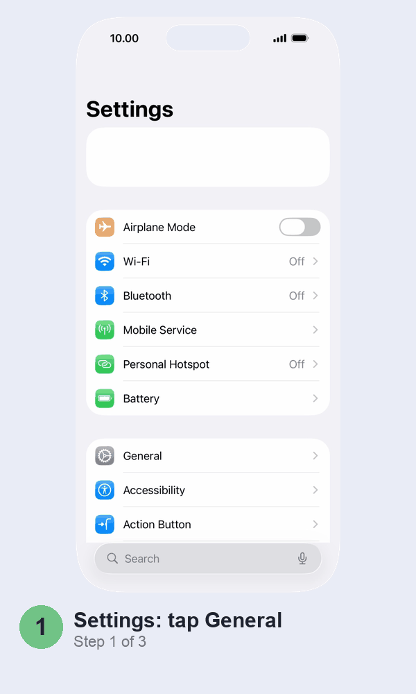Animated walkthrough: tapping General in iPhone Settings, then About, then scrolling down the About screen to the EID row above Network Provider Lock