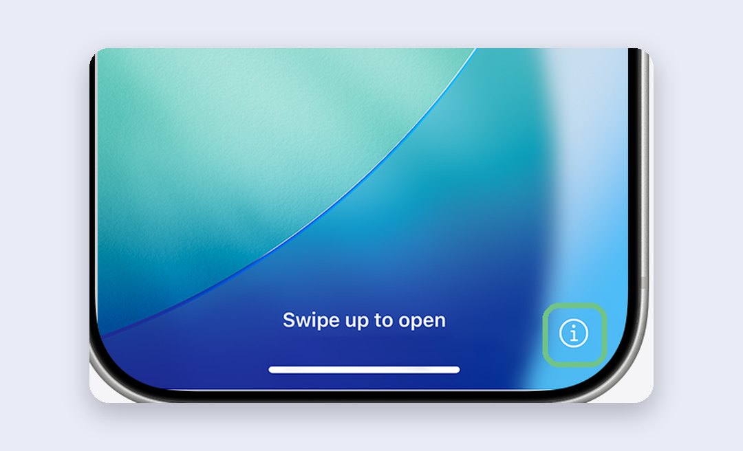 The Hello screen on a new iPhone, with the Info button in the bottom right corner circled; tapping it shows the EID before setup