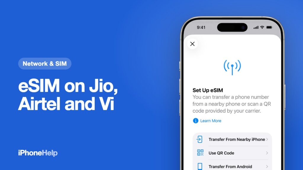 eSIM on Jio, Airtel and Vi: the iPhone eSIM setup options screen
