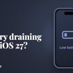 Illustration of an iPhone showing a low battery icon, for a guide to fixing iOS 27 battery drain