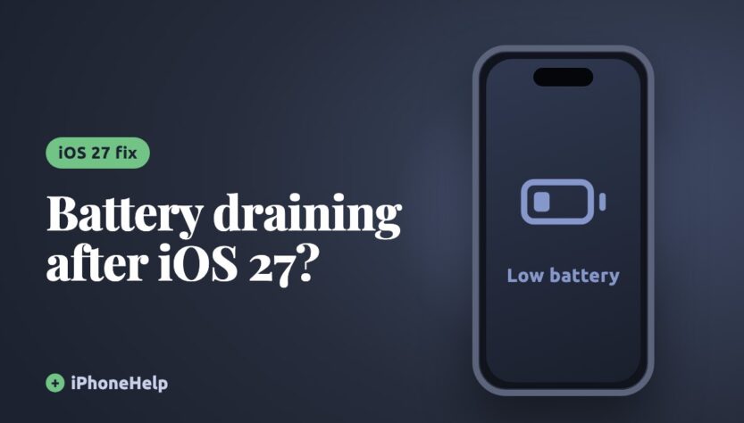 Illustration of an iPhone showing a low battery icon, for a guide to fixing iOS 27 battery drain