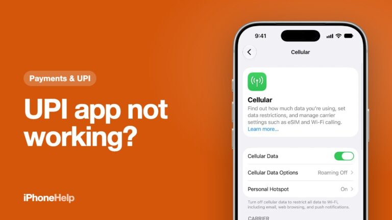 UPI app not working on iPhone? The iPhone Cellular settings with mobile data and the SIM line